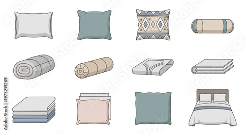 Pillows and blankets in various styles.