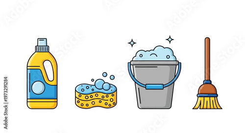 Cleaning supplies and tools set.