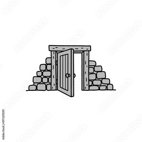 A Portal's Enigmatic Charm: An open door, nestled within a stone structure, beckons exploration and invites the viewer to imagine the secrets that lie beyond. This simple, yet intriguing.