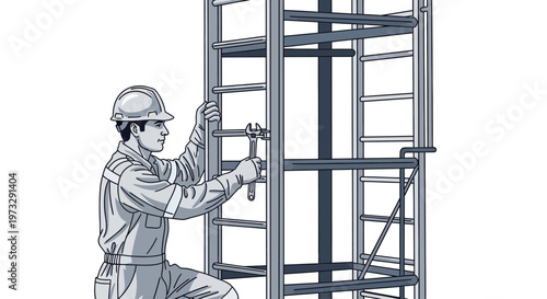 Man in hardhat working on scaffolding.