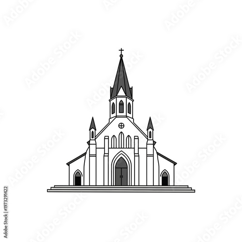 Cathedral Architecture Silhouette: The majestic architecture of a cathedral, captured in a clean silhouette, stands tall with its iconic steeple and detailed facade.