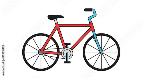 Red bicycle with black wheels.