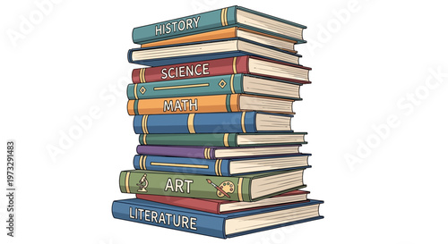 Stack of colorful hardcover books.