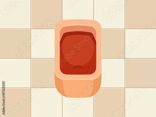 An abstract representation of a urinal, displayed from an overhead view, emphasizing a modern design with warm tones and smooth lines that invite closer observation.