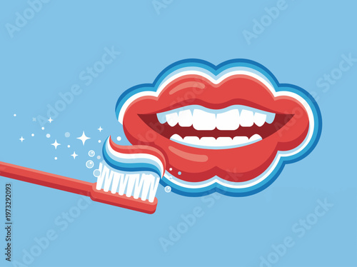 A vibrant illustration showcasing a toothbrush cleaning a bright smile, representing dental health, hygiene, and the joy of maintaining a healthy mouth and teeth.