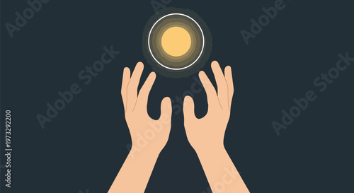 Hands reaching for a glowing orb, symbolizing aspiration and potential.