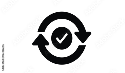 This graphic presents a circular arrow encompassing a checkmark symbolizing completion successful processing or a positive feedback loop high quality professional detailed modern elegant
