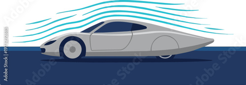 Aerodynamic car design illustration showcasing airflow for enhanced efficiency and future mobility innovation
