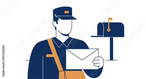 Mailman delivering letter to mailbox illustration.