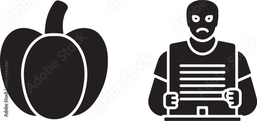 Black icons, pumpkin, hacker, silhouette, monochrome, vector graphics