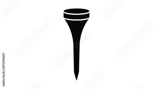 A stark black silhouette depicts a traditional golf tee commonly used to elevate golf balls for initial tee shots on the course high quality