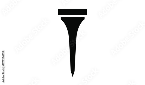 A minimalist depiction showcases a solitary black silhouette of a golf tee poised vertically against a stark white background high quality professional detailed modern