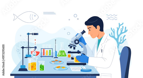 Scientist examining samples under microscope in laboratory, research, science, biology