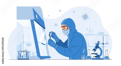 Scientist in Hazmat Suit Conducting Covid-19 Test in Laboratory