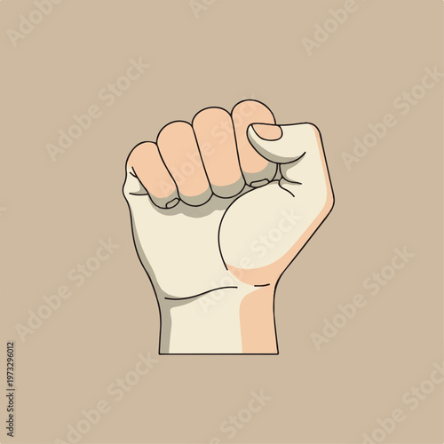 Fist gesture representing strength, power, and solidarity in a minimalist illustration on a neutral background