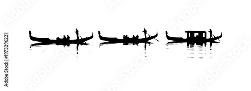 Silhouette Gondolas Gliding on Calm Water