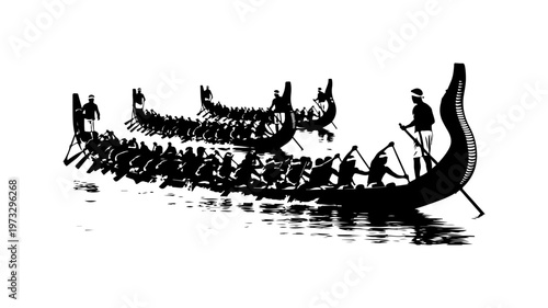 Traditional Gondola Rowing Team in Venice