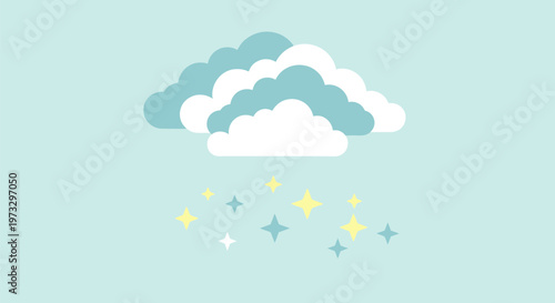 Stylized cloud raining stars and sparkles in a whimsical illustration.