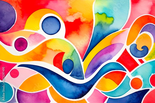 Bright multi-colored different shapes on white background, colorful watercolor abstract pattern