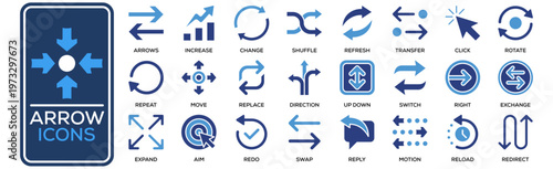 Arrow Icon Set Collection. Containing Design Arrows, Click, Change, Move, Refresh