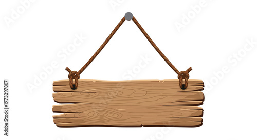A charming rustic wooden sign composed of weathered planks hangs gracefully from a sturdy rope attached to a single metal nail on a white wall.