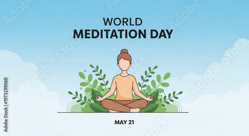 Serene man meditating in a green garden for World Meditation Day