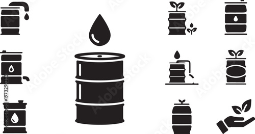 Set of oil barrel icons