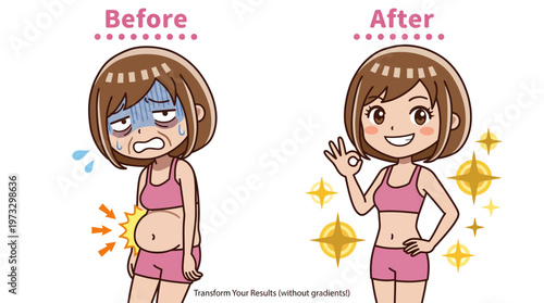 This image illustrates a weight loss journey before and after, emphasizing the transformation in physique and the positive mindset shift towards health and wellness.