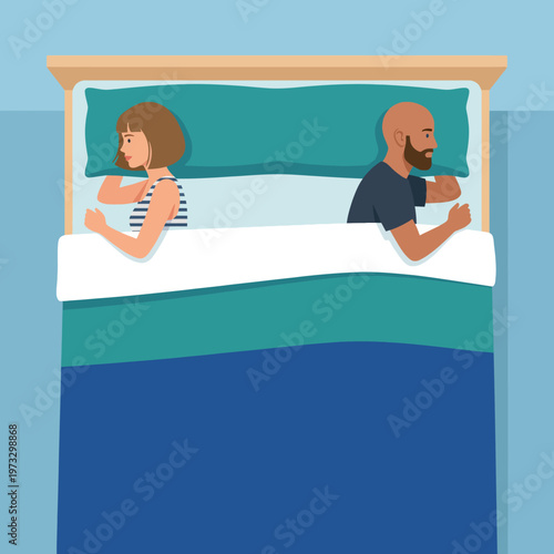 A couple lies in bed, both facing away from each other, highlighting the emotional distance and tension that can arise in relationships after disagreements or arguments.