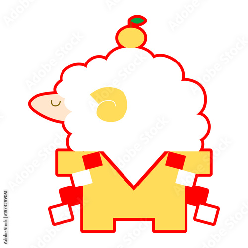 鏡餅に乗ったかわいい羊のイラスト素材【年賀状・新年の挨拶】