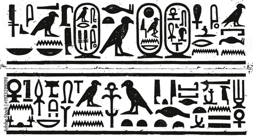 Ancient egyptian hieroglyphs a detailed row of symbolic representations