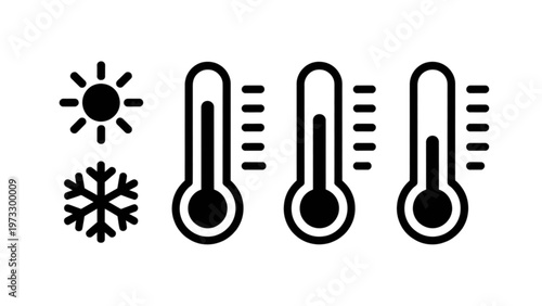 Weather icons depicting sun, snow, and varying temperature levels Vector