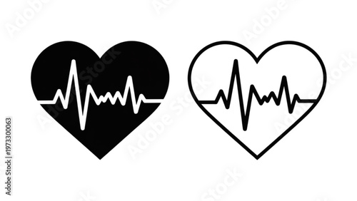 Fotografie Heart shapes with electrocardiogram line patterns inside Vector