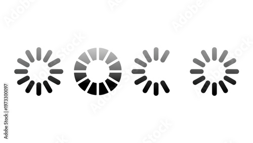 Four stylized circular icons with gradient shading and segmented black sections Vector