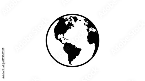 Simple black and white illustration of a globe with continents visible Vector
