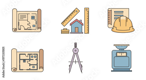 Construction tools and equipment icons set.
