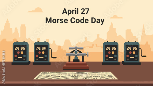 Morse Code Day April 27 Telegraph Communication System Vintage Signal Technology Illustration