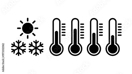 Weather icons depicting sun, snow, and varying temperature levels Vector