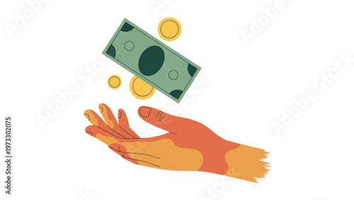 A hand releasing gold coins into the air to symbolize financial gain or opportunity Vector