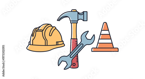 Construction tools and safety equipment.