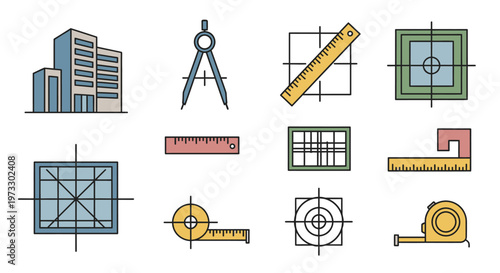 Drafting tools and architecture icons.