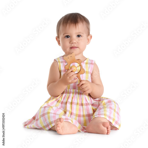 Cute baby with toy on white...