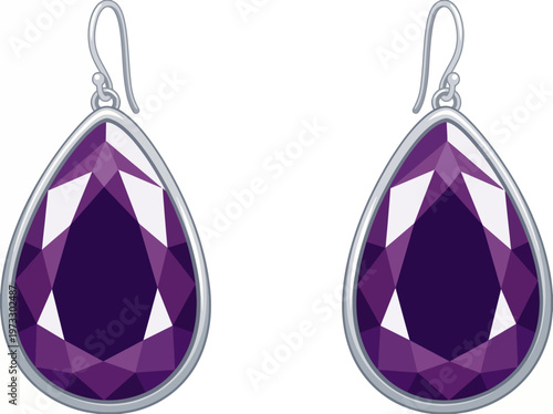 This image elegantly showcases a pair of purple teardrop earrings, emphasizing their beauty and craftsmanship against a simplistic backdrop, ideal for fashion or jewelry promotion.