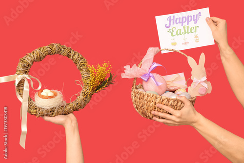Female hands holding basket...