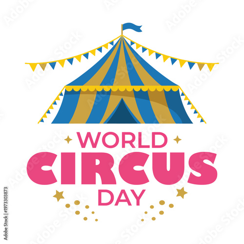 A vibrant circus tent representing World Circus Day, adorned with bright colors and festive decorations, symbolizing fun, joy, and entertainment for all ages.