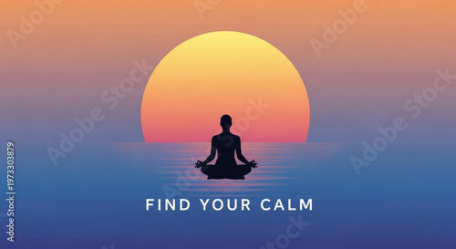 Sunset meditation silhouette with calm water for finding your inner peace