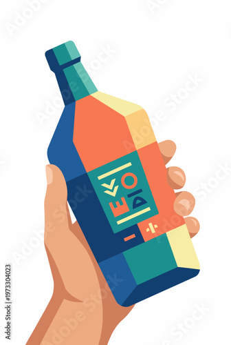 This artistic image showcases a vibrant, stylized bottle of beverage, designed to represent freshness and fun, suitable for various occasions and appealing to a youthful audience.