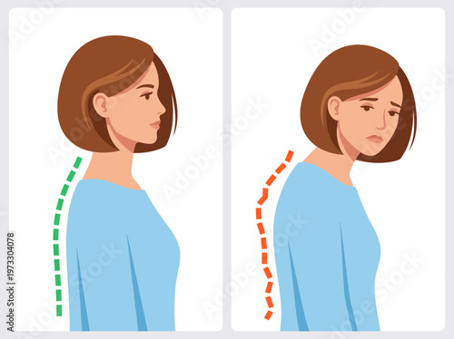 An illustration comparing good and bad posture emphasizes the importance of spinal health and awareness. It suggests living a healthier lifestyle through proper alignment.