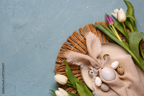 Easter eggs with napkin and...