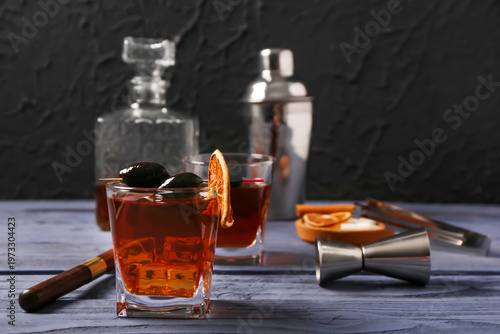 Glasses of tasty Old Fashio...